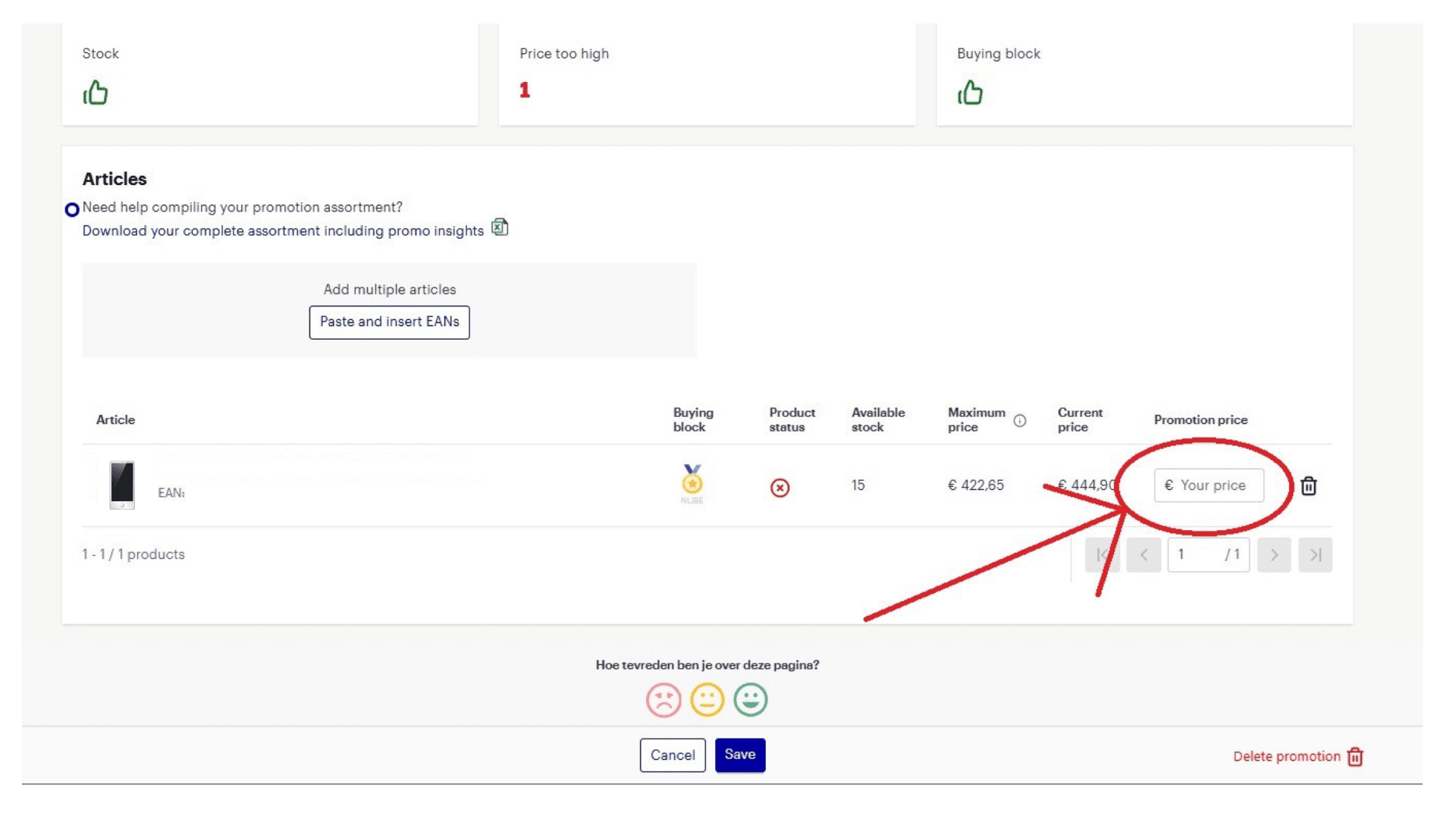 W polu “Your price” wpisz kwotę promocyjną dla odpowiedniego produktu
