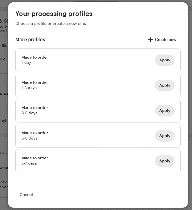 Najpierw ustal czas wysyłki, klikając „Change profile” i wybierając jedną z dostępnych opcji.