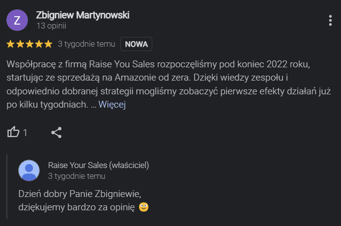 Opinia Google klienta marki Igart o współpracy z Raise Your Sales