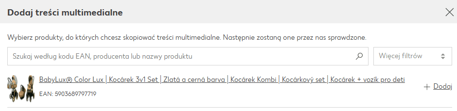 Jeśli produkt nie ma jeszcze rozszerzonego opisu, pojawi się opcja „Dodaj”.