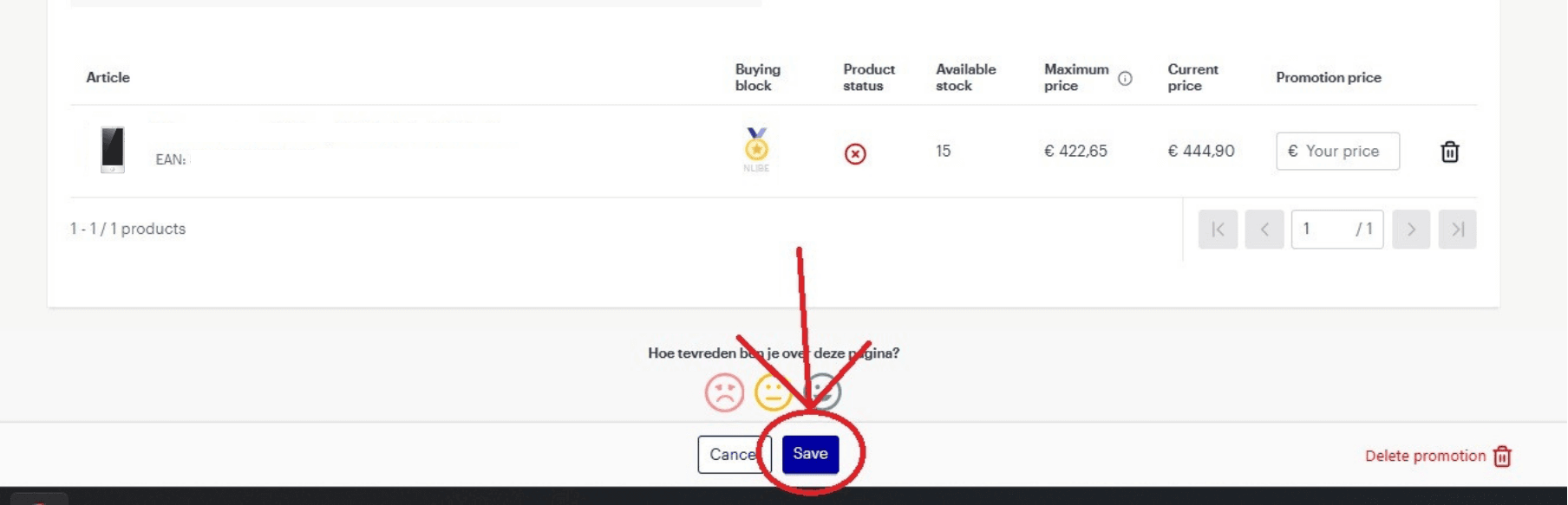 Gdy uzupełnisz kwoty dla twoich produktów, zapisz promocję, klikając “Save”.