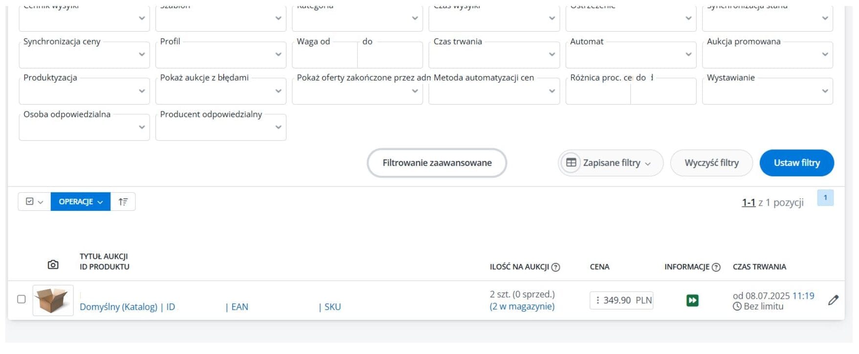 Twoja nowo zaimportowana oferta powinna być teraz widoczna na liście.