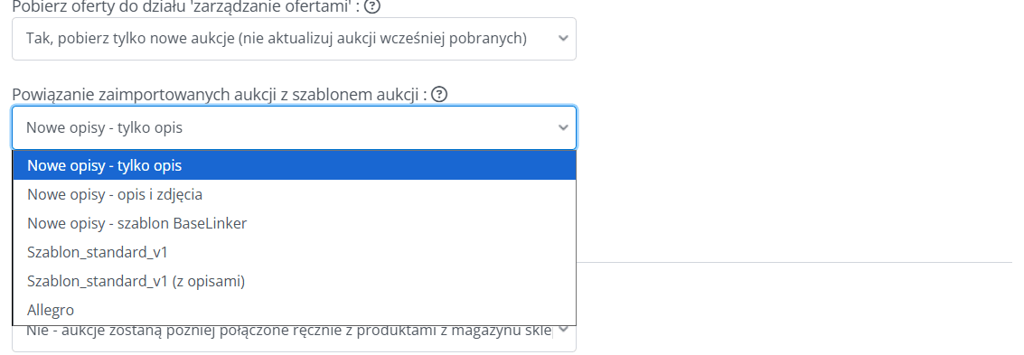Powiązanie zaimportowanych ofert z szablonem aukcji