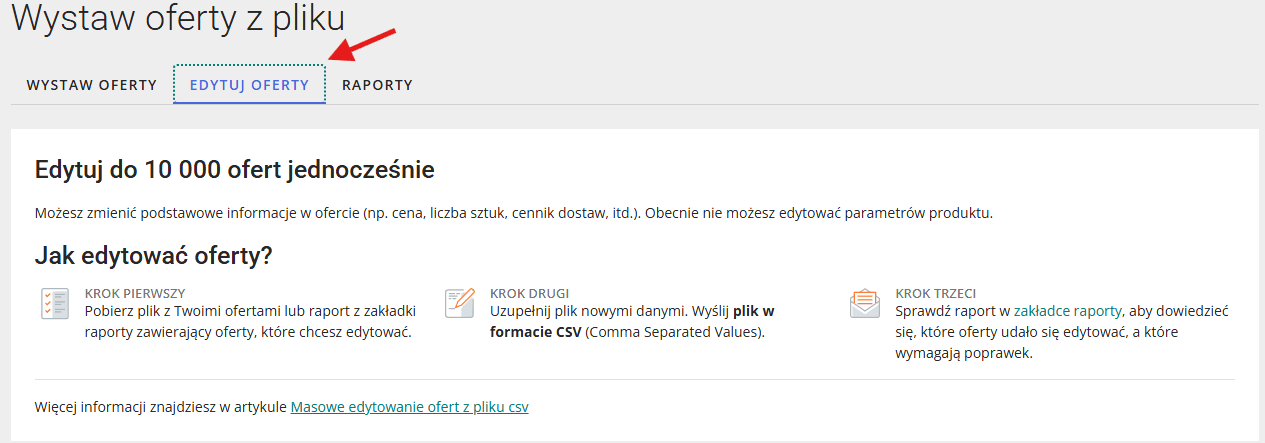 Wybór opcji edycji ofert