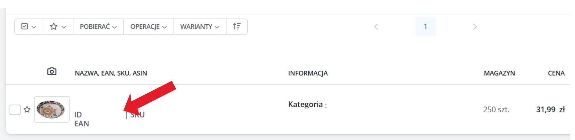 Numer ID znajduje się przy produkcie
